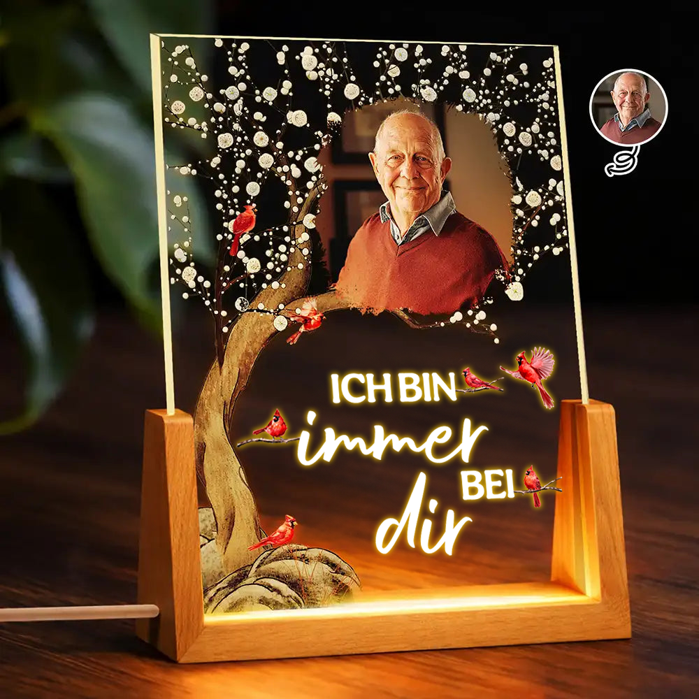 Personalisiertes LED-Nachtlicht mit Foto & Spruch – Roter-Kardinal-Motiv zur Erinnerung