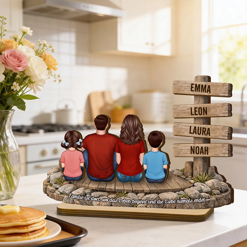 Personalisierter Holzaufsteller mit Familie und Text