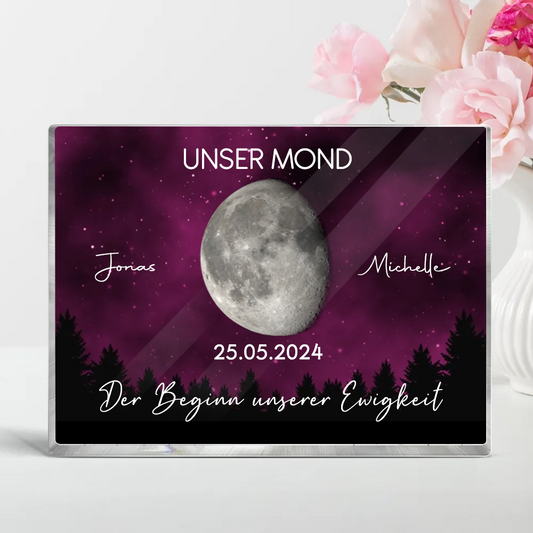Unser Mond-Personalisierter Acrylblock mit Mondphasen und Text Geschenk für Paar