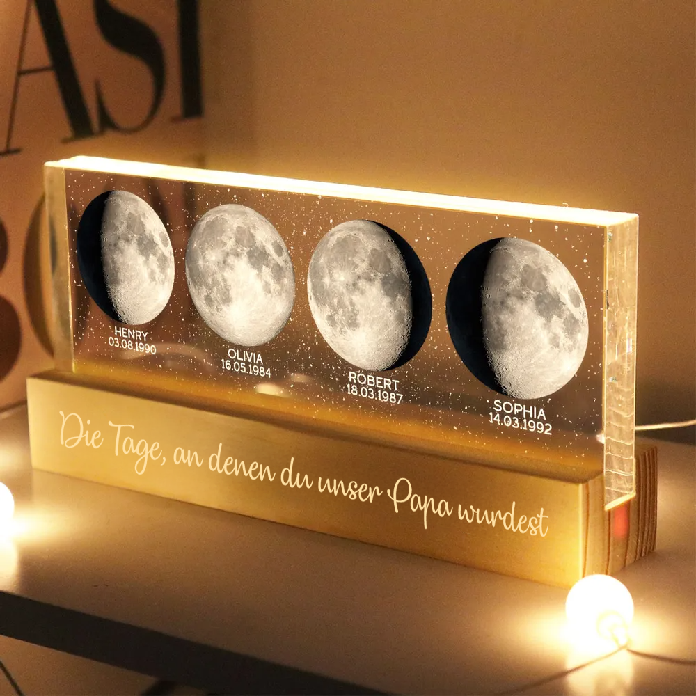Personalisierte LED-Nachtlicht mit Mondphasen zur Geburtstagen Geschenk für Vater und Mutter