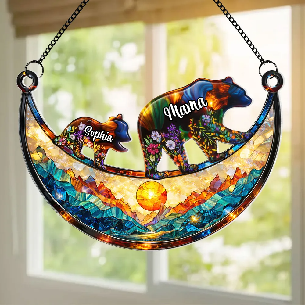 Bärenmama/Bärenoma mit Kindern - Sonnenfänger Ornament mit Namen personalisiert