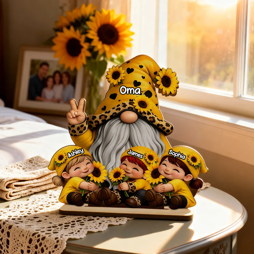 Oma und Kinder Personalisierter Holzaufsteller mit Zwergmotiv  Geschenk für Mama und Oma