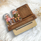 Paar und Kalender - Personalisierter Holzaufsteller mit Spruch und Figuren Jahrestagsgeschenk