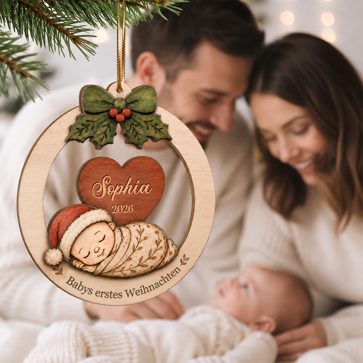 Personalisierter 2-lagiger Holz-Weihnachtsanhänger – Babys erstes Weihnachten