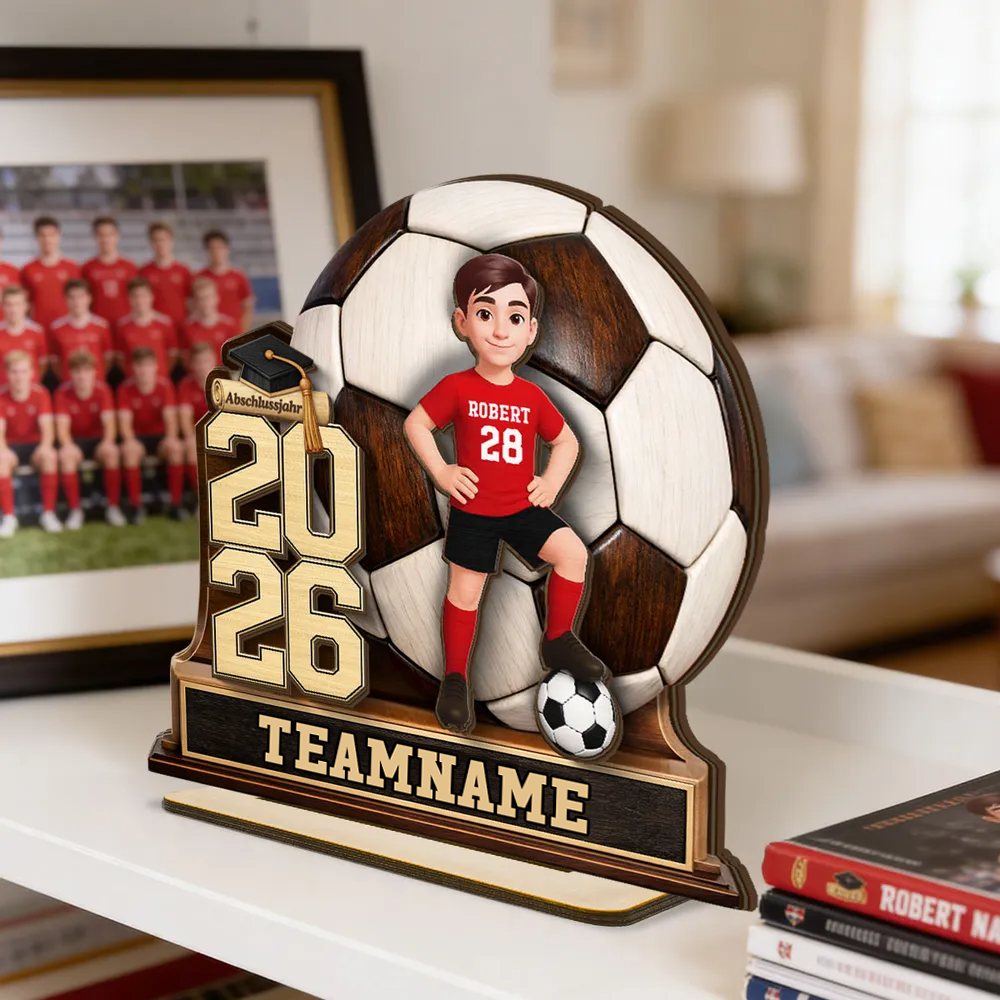 Fußballkind 2026-Personalisierter Holzaufsteller mit Figur und Text Geschenk zum Abschluss für Tochter und Sohn
