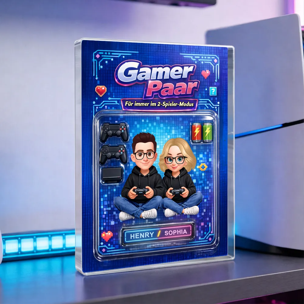 Gamer Paar - Personalisierter Acrylblock mit Paar und Namen