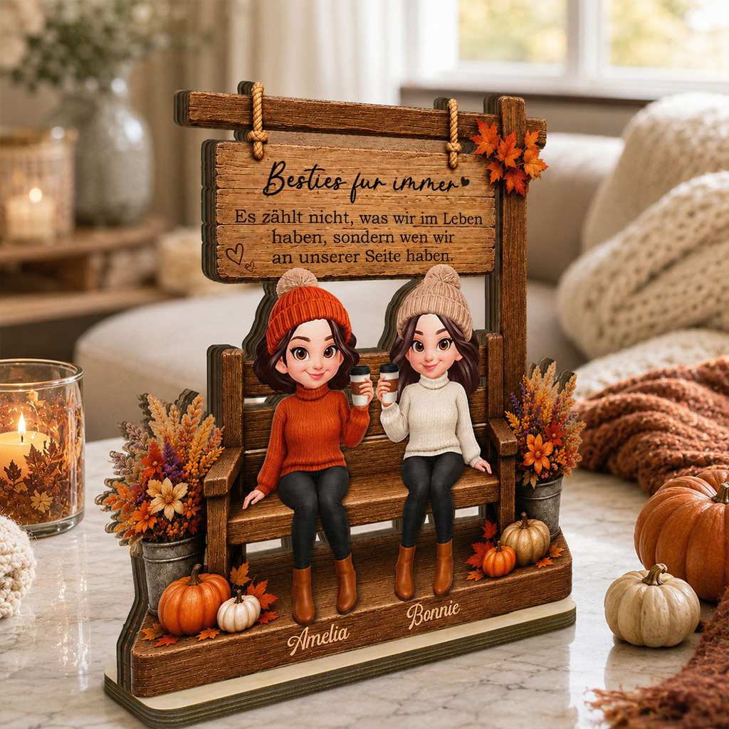 Personalisierter Holzaufsteller für beste Freundinnen & Schwestern – Herbstmotiv