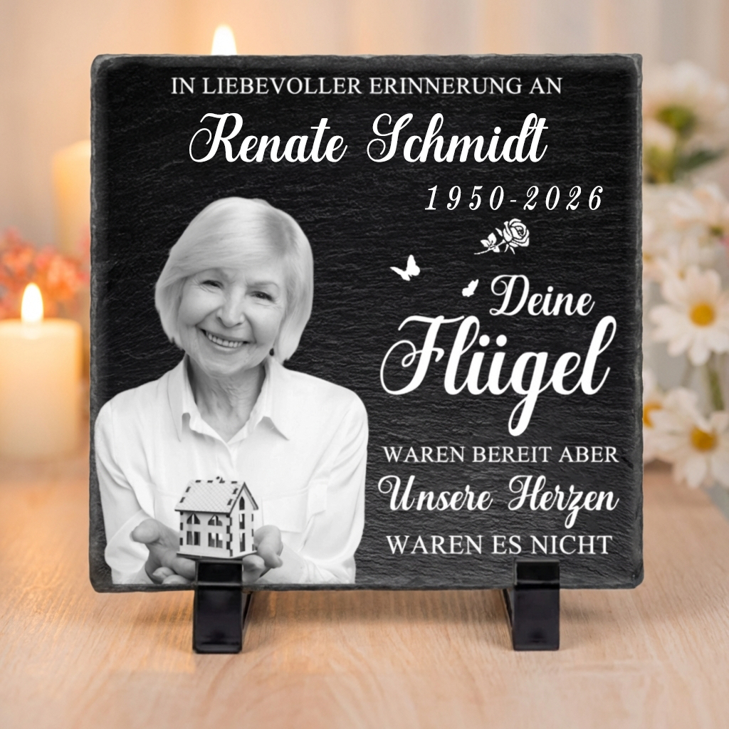 Personalisierte Schieferplatte mit Foto und Spruch zum liebevollen Gedenken Trauergeschenk