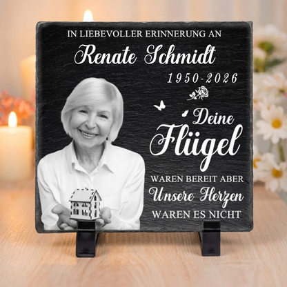 Personalisierte Schieferplatte mit Foto und Spruch zum liebevollen Gedenken Trauergeschenk
