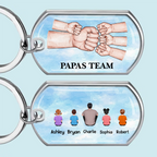 Papa und Kinder Fausstoß-Edelstahl-Schlüsselanhänger mit Expoxidharz