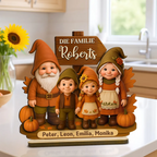 Gnomenfamilie Herbstsaison Holzplakette mit Namen