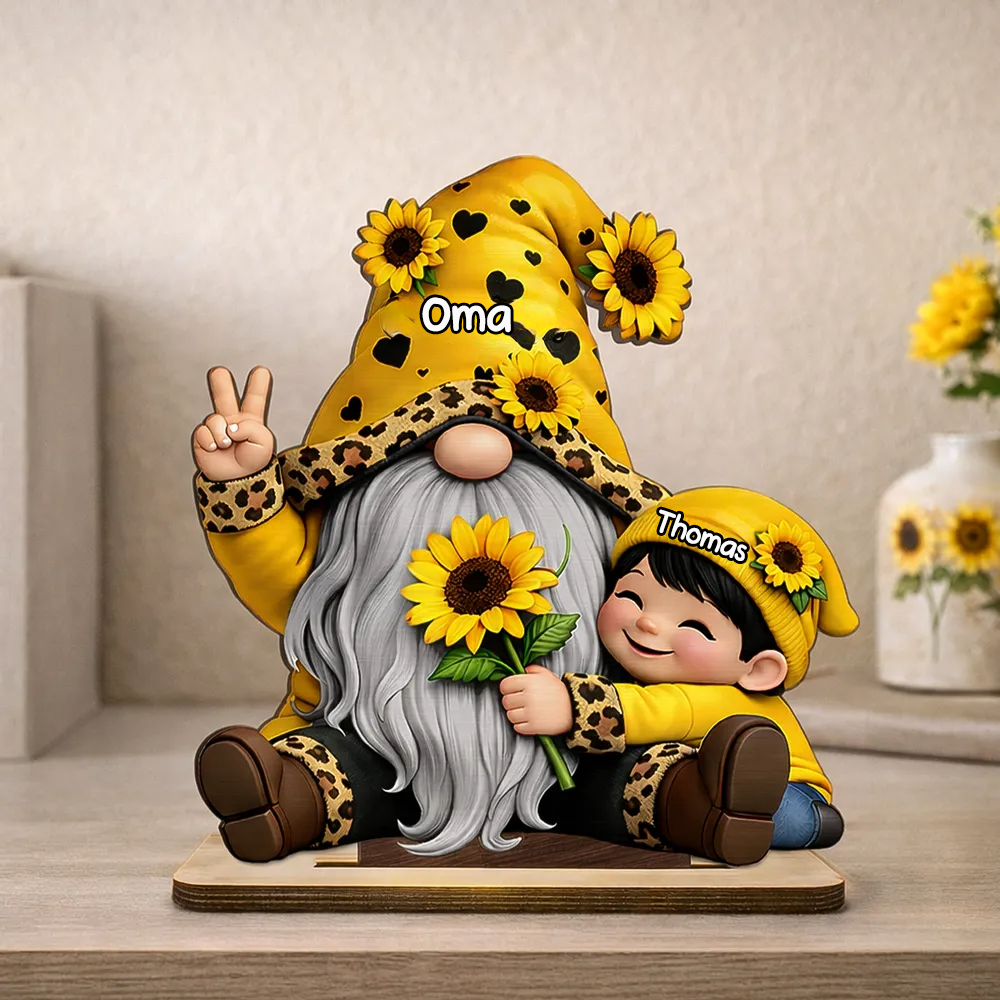 Oma und Kinder Personalisierter Holzaufsteller mit Zwergmotiv  Geschenk für Mama und Oma