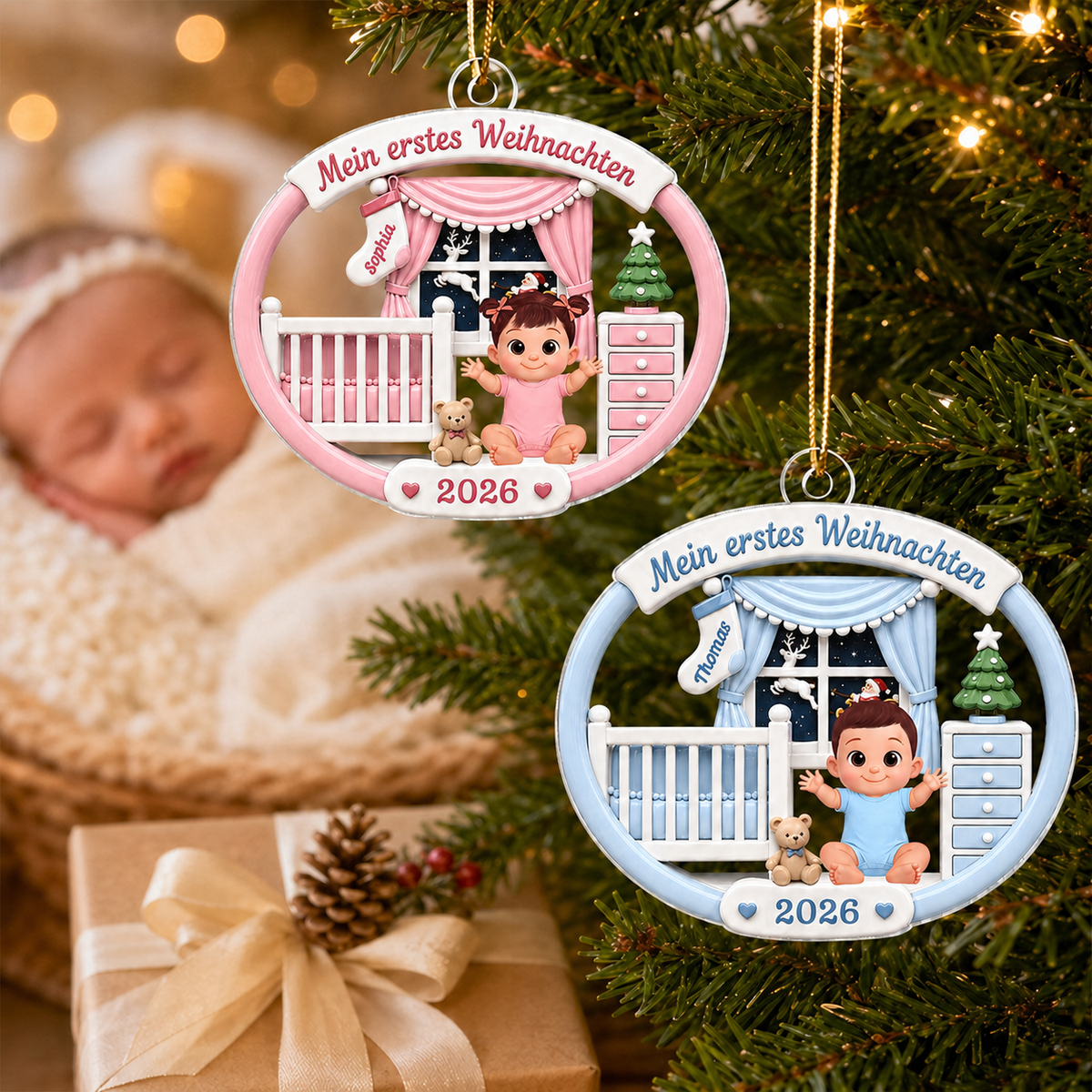 Personalisierter Acryl-Weihnachtsanhänger für Baby - Mein erstes Weihnachten