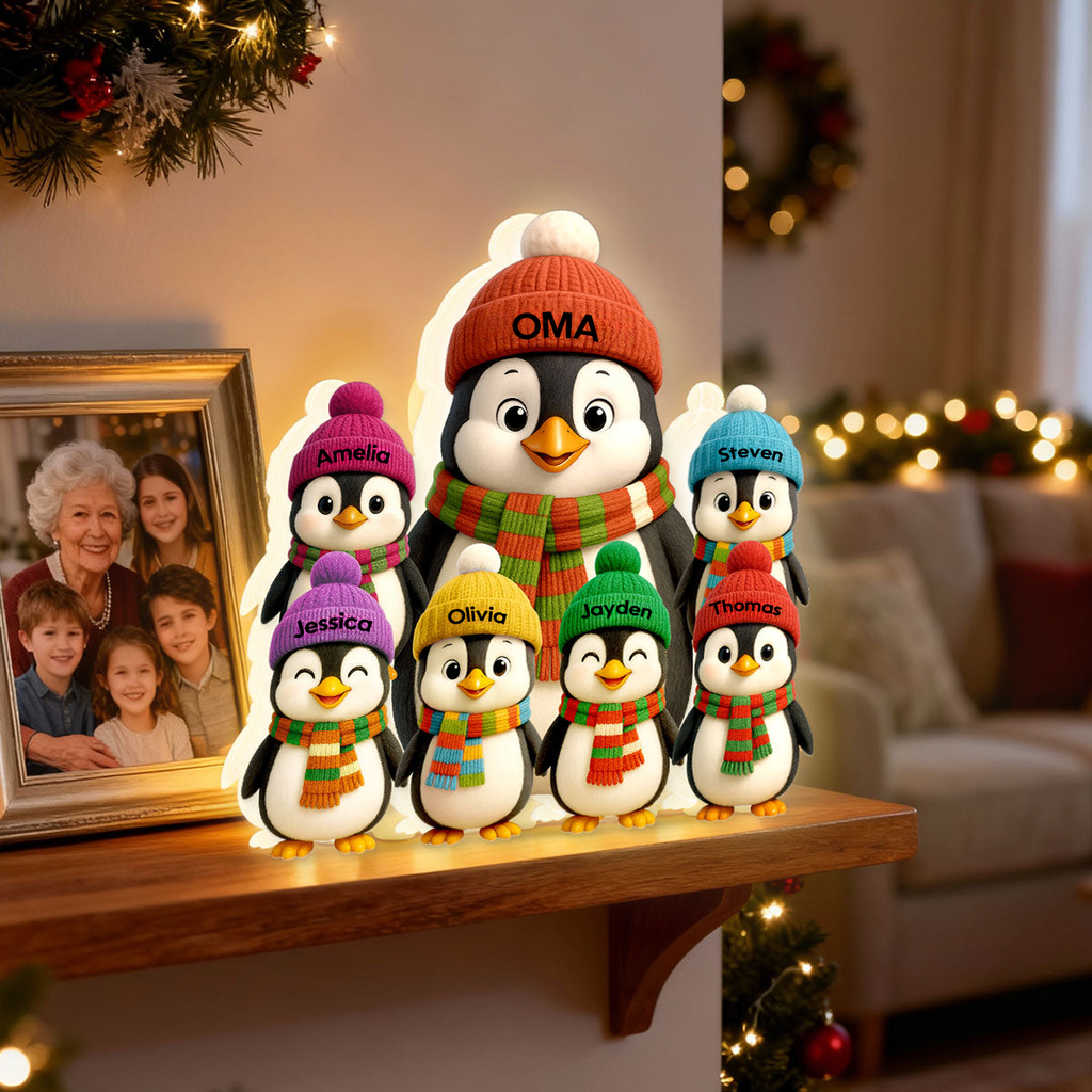 Personalisierte LED-Lichtbox für Oma – Pinguin-Motiv mit Namen