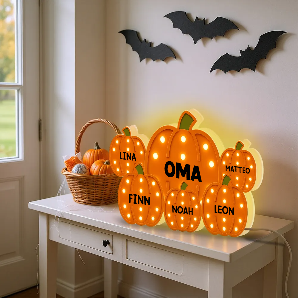 „Omas kleine Kürbisse“ – Personalisierte LED-Lichtbox Geschenk für Oma