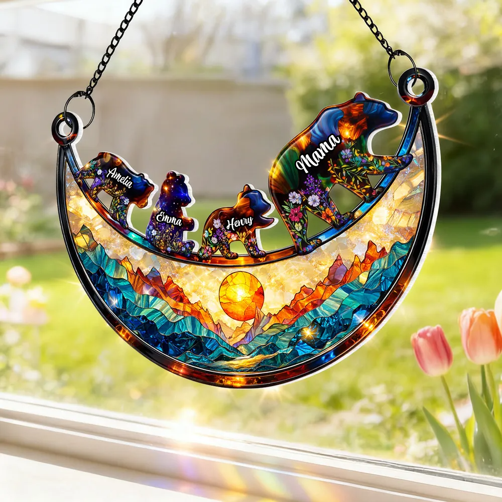 Bärenmama/Bärenoma mit Kindern - Sonnenfänger Ornament mit Namen personalisiert