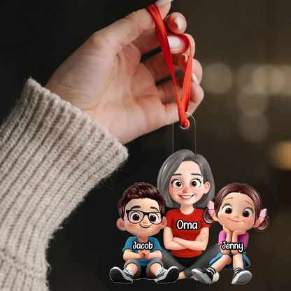 Personalisierter Acryl-Weihnachtsanhänger „Oma & Enkelkinder“