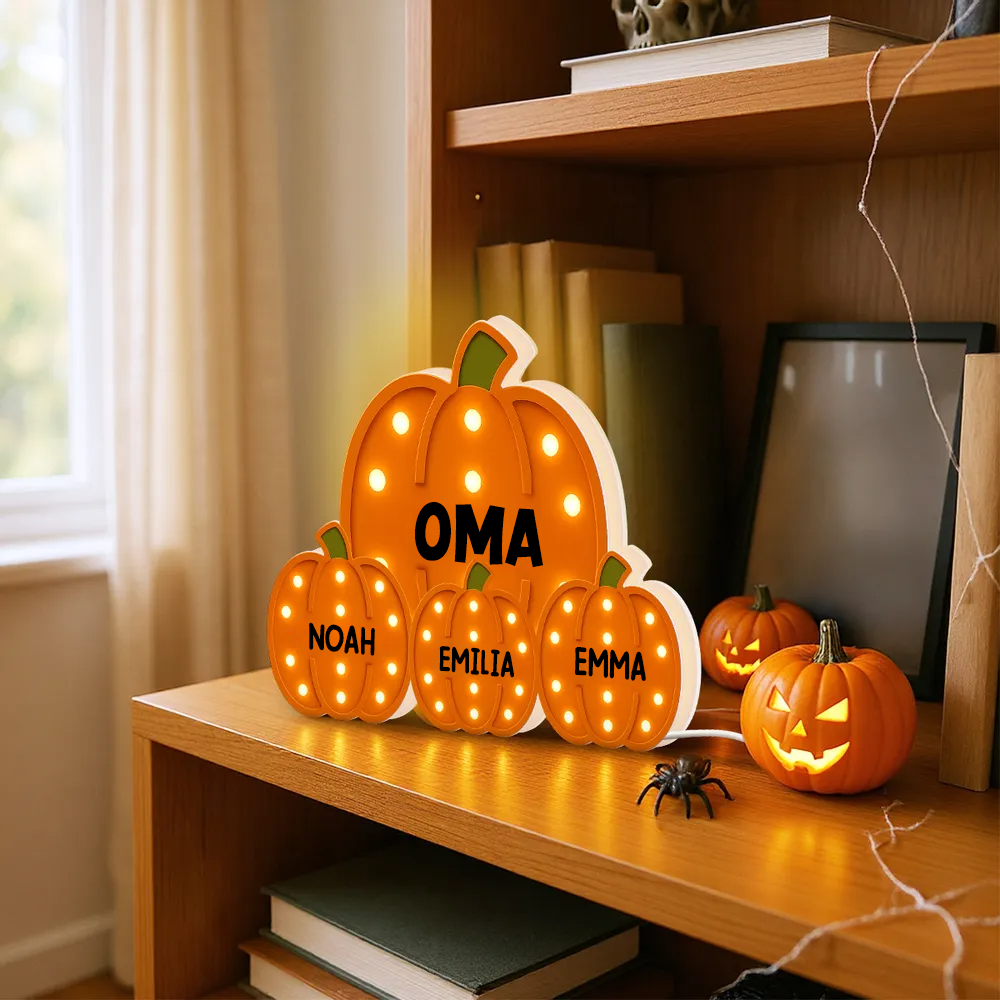 „Omas kleine Kürbisse“ – Personalisierte LED-Lichtbox Geschenk für Oma
