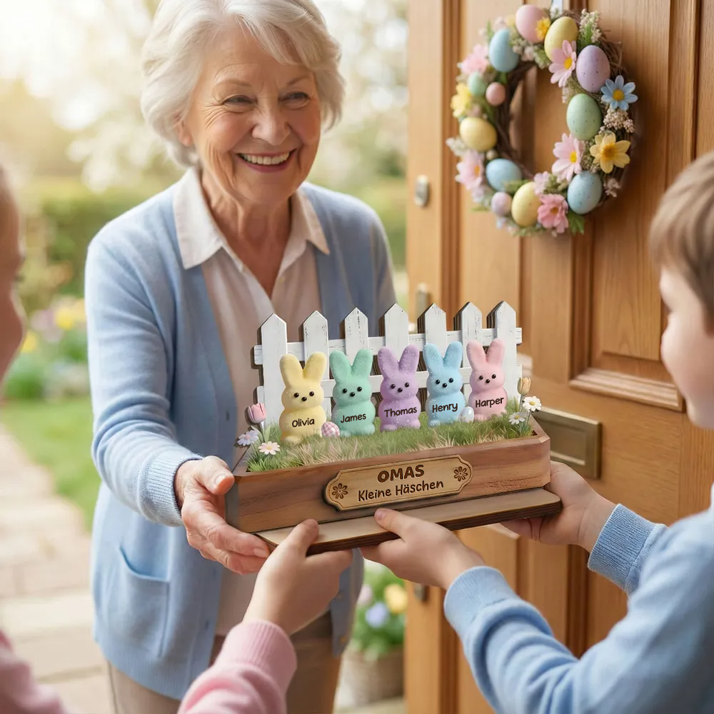 Personalisierter Holzaufsteller mit Hasen Geschenk für Oma