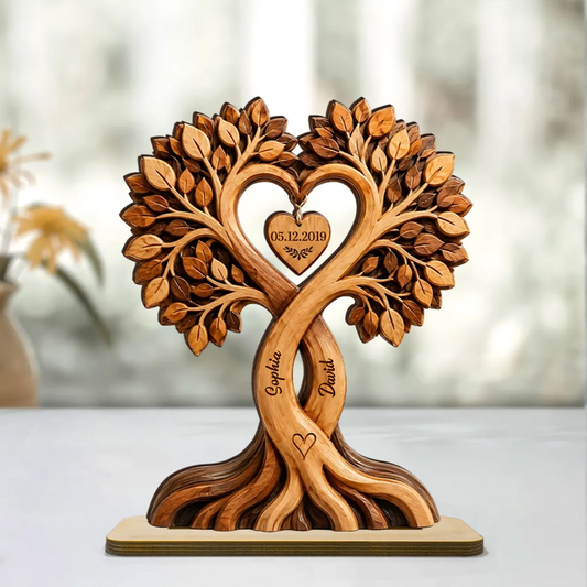 Personalisierter Holzaufsteller mit Herzbaum für Paar Jahrestagsgeschenk