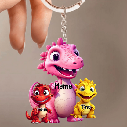 Personalisierte Dinorsaurier Mama / Oma und Kinder Acryl Schlüsselanhänger