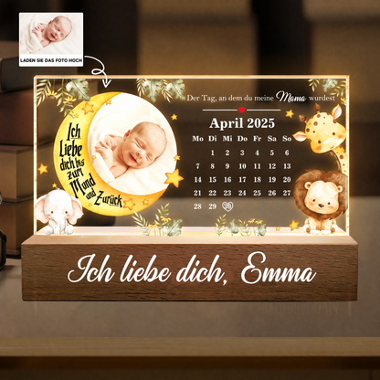 Baby auf dem Mond - Personalisiertes LED Lampe mit Foto und Kalender