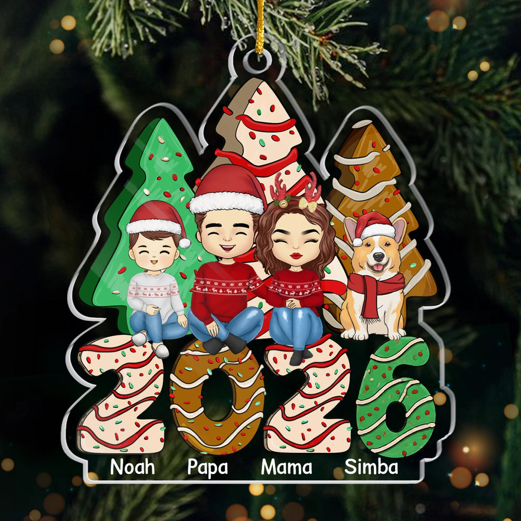 2025 Familie - Personalisiertes Acrylornament Christbaumschmuck mit Eltern, Kinder und Haustiere
