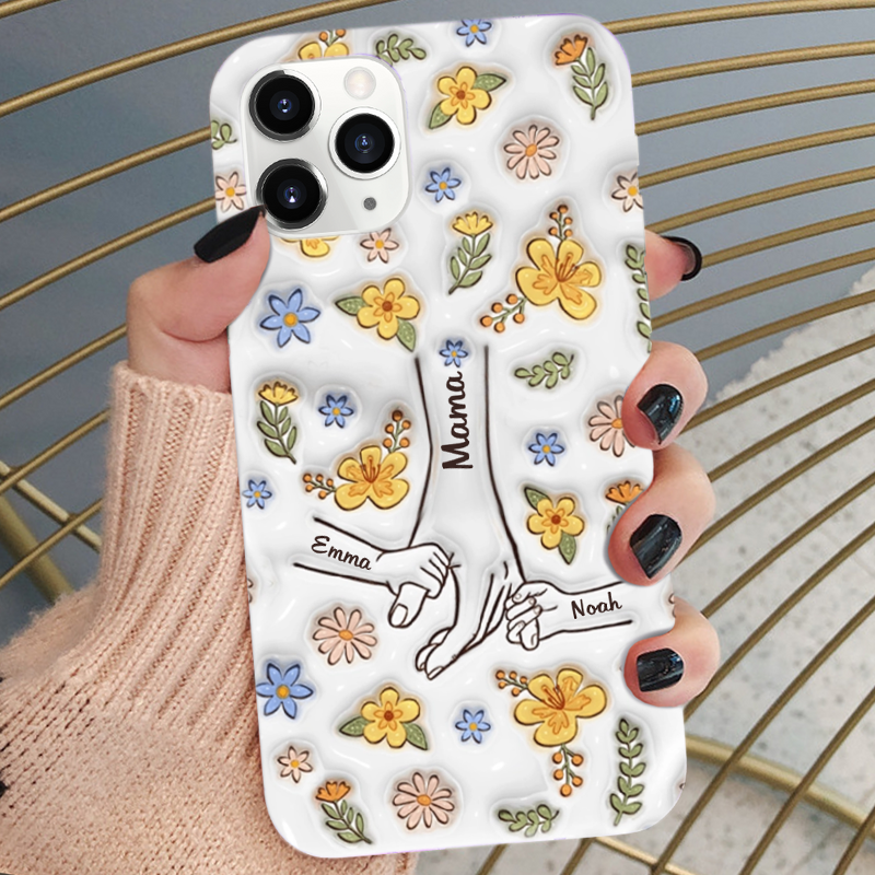 Hand-in-Hand Silikonhandyhülle für iPhone und Samsung mit Namen Geschenk für Mama und Oma