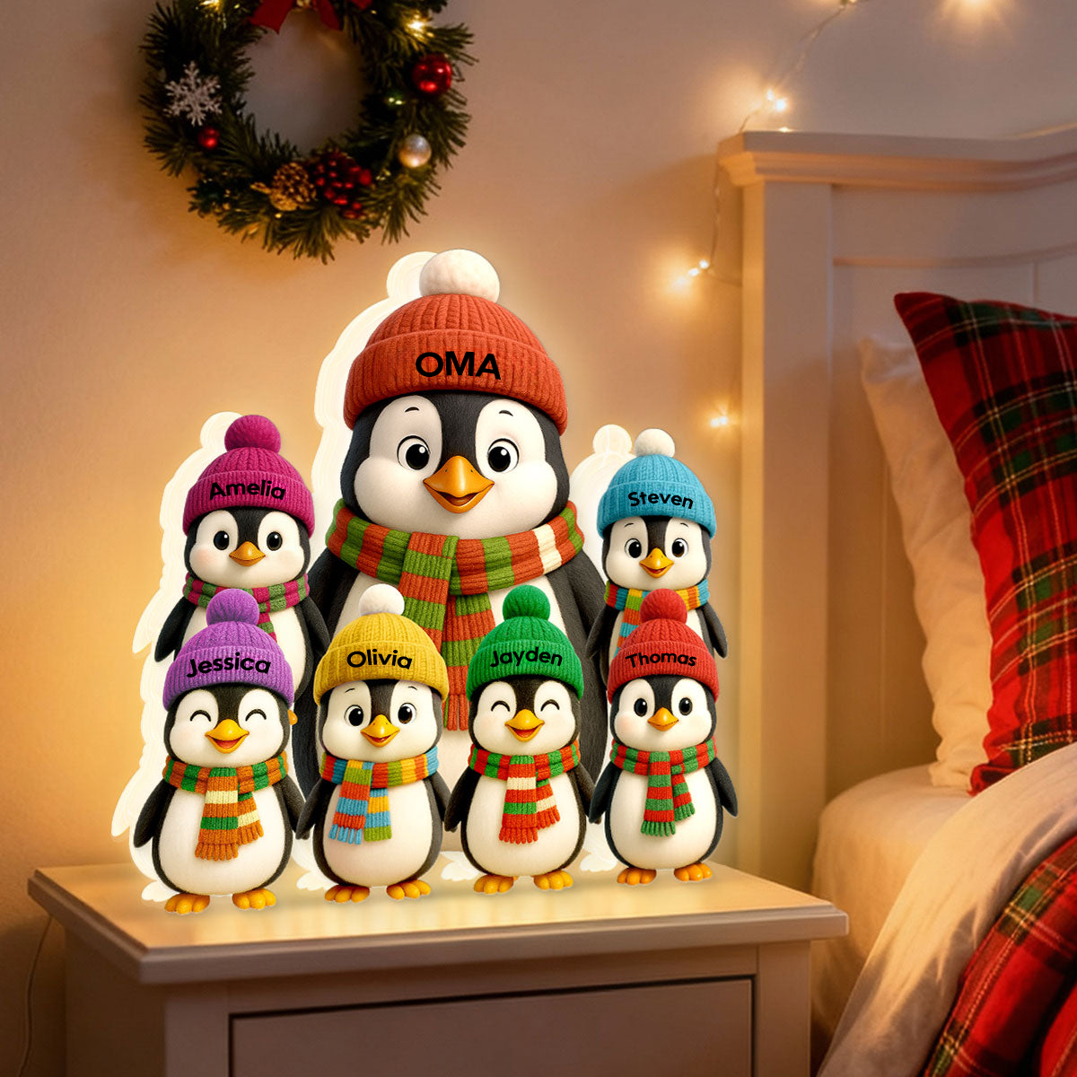 Personalisierte LED-Lichtbox für Oma – Pinguin-Motiv mit Namen