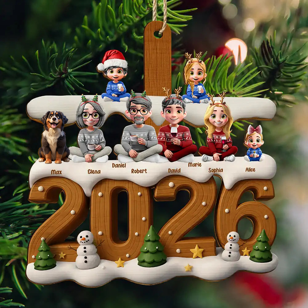 Personalisierter Holz-Weihnachtsanhänger – Familie & Haustiere, 2–10 Figuren