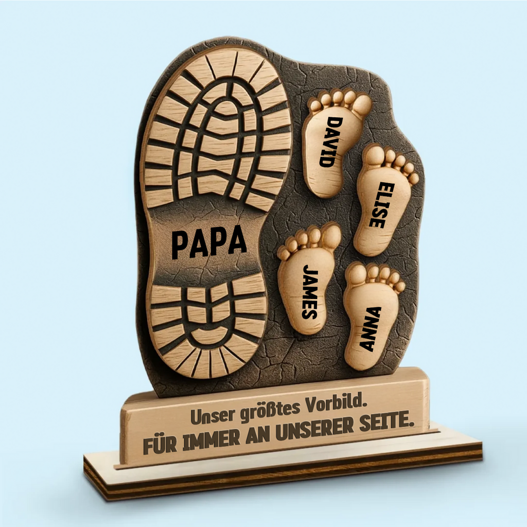 Personalisierter 2-Schicht-Holzaufsteller mit Fußabdrücken Geschenk für Vater