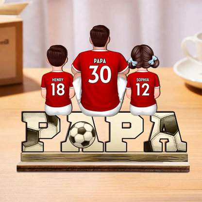 PAPA-Holzaufsteller mit Fußball 1-4 Kinder personalisiert Geschenk für Vater