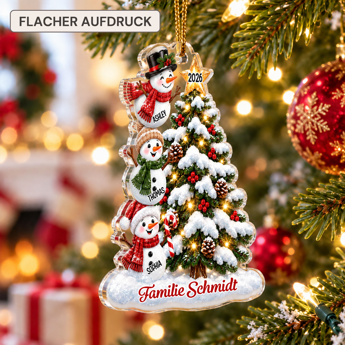 Personalisierter Acryl-Weihnachtsanhänger – Schneemann-Motiv