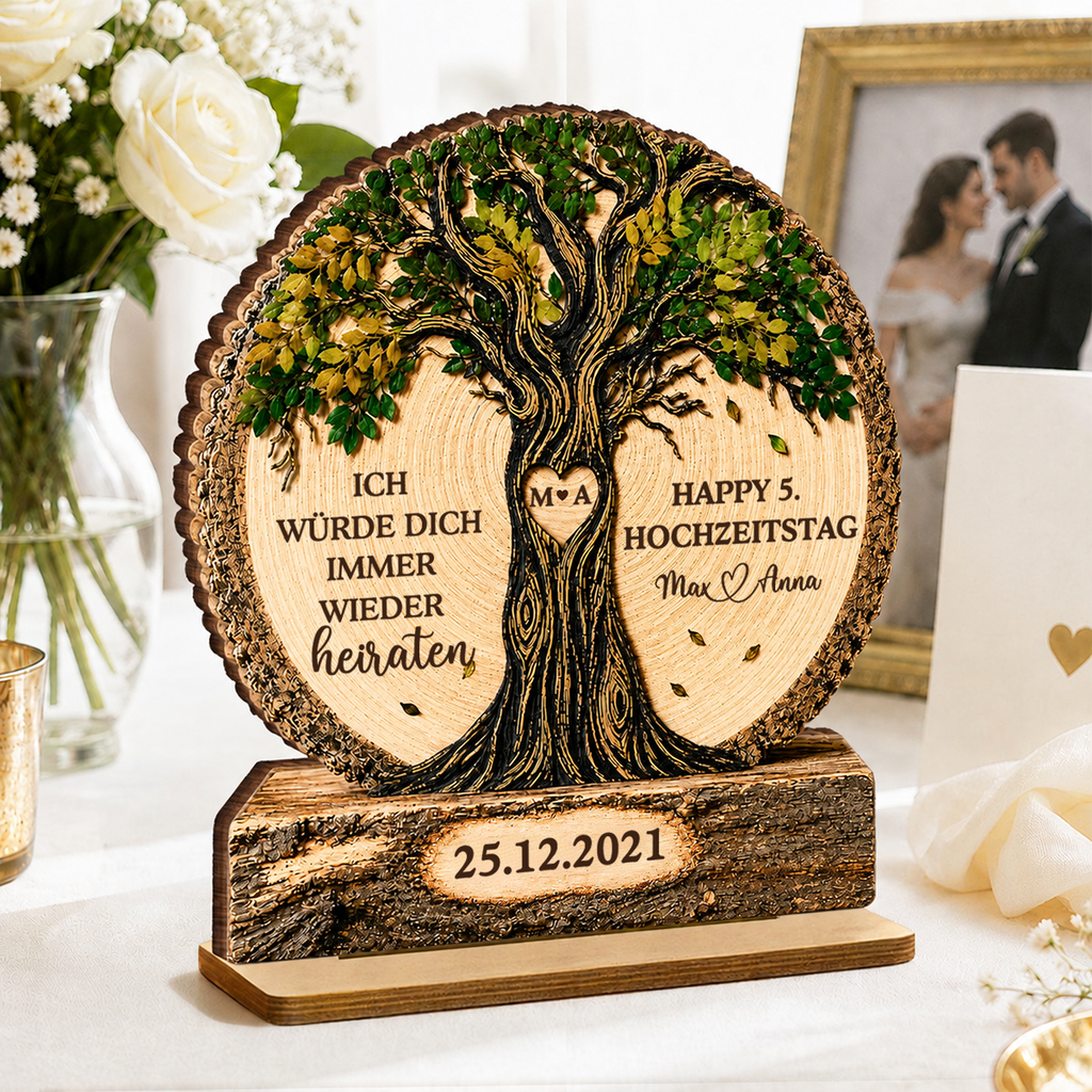 Personalisierter Holzaufsteller zum Jahrestag – „Ich werde dich immer wieder heiraten“