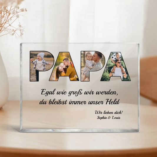 PAPA-Acrylblock mit Fotos,Text und Name Geschenk für Vater
