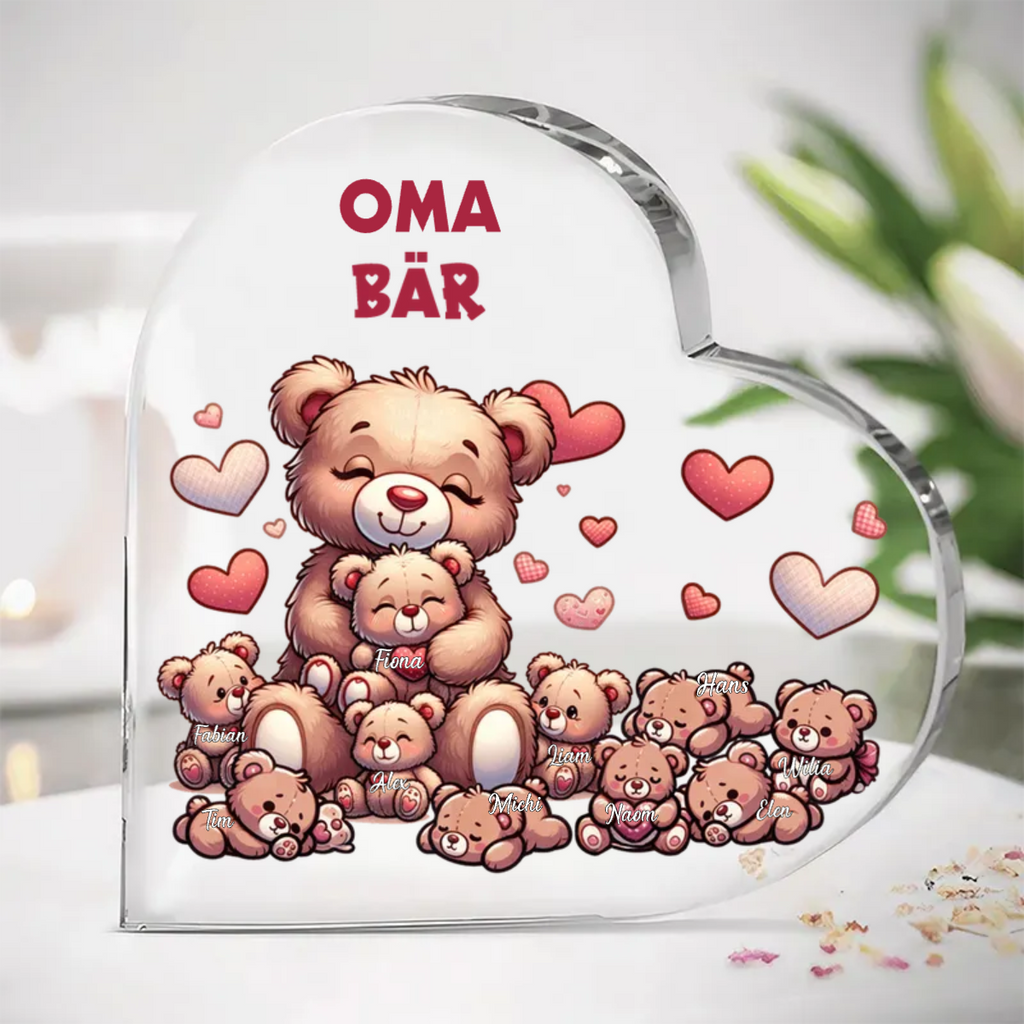 Acrylherz MAMA Bär mit 1-10 Bärchen Name personalisiert für Mutter und Großmutter