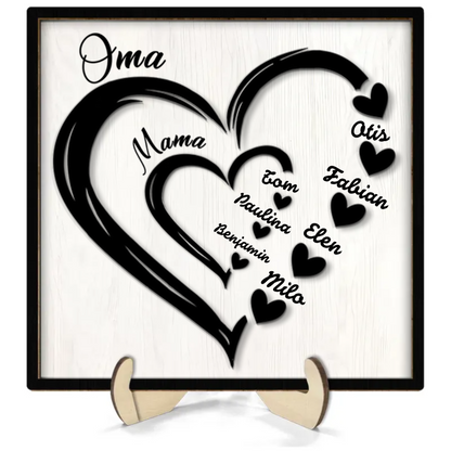 Oma und Mama Herz in Herz Personalisierte 2-Schicht-Holzplakette Muttertagsgeschenk