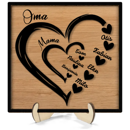 Oma und Mama Herz in Herz Personalisierte 2-Schicht-Holzplakette Muttertagsgeschenk