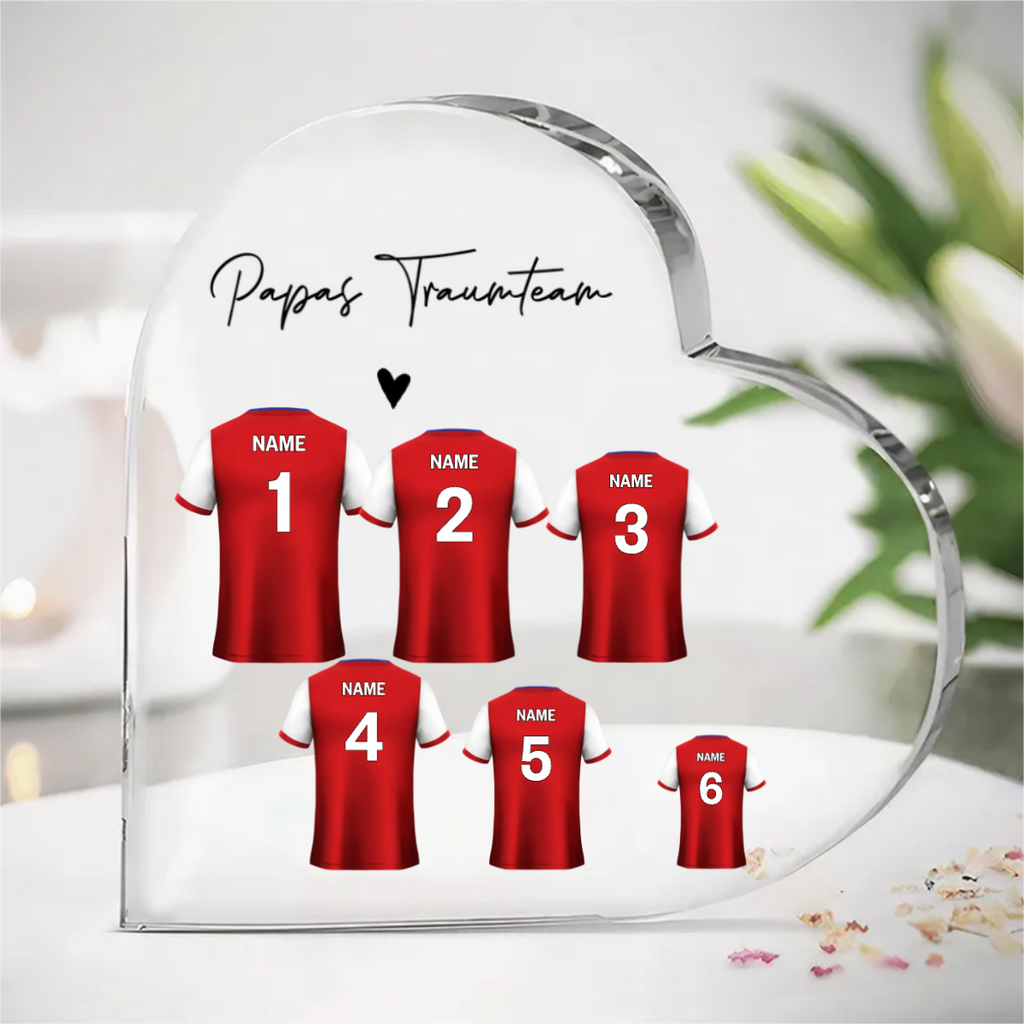Acrylherz mit 2-6 Trikotshirts Personalisierte Geschenk für Fußballfamilie