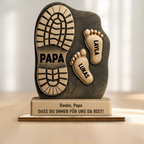 Personalisierter 2-Schicht-Holzaufsteller mit Fußabdrücken Geschenk für Vater