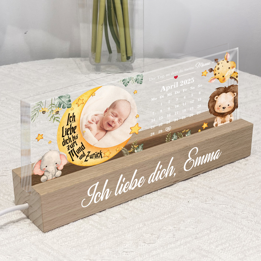 Baby auf dem Mond - Personalisiertes LED Lampe mit Foto und Kalender