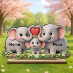 Elefantenfamilie-Personalisierter Holzaufsteller mit Namen Geschenk für Mama und Papa