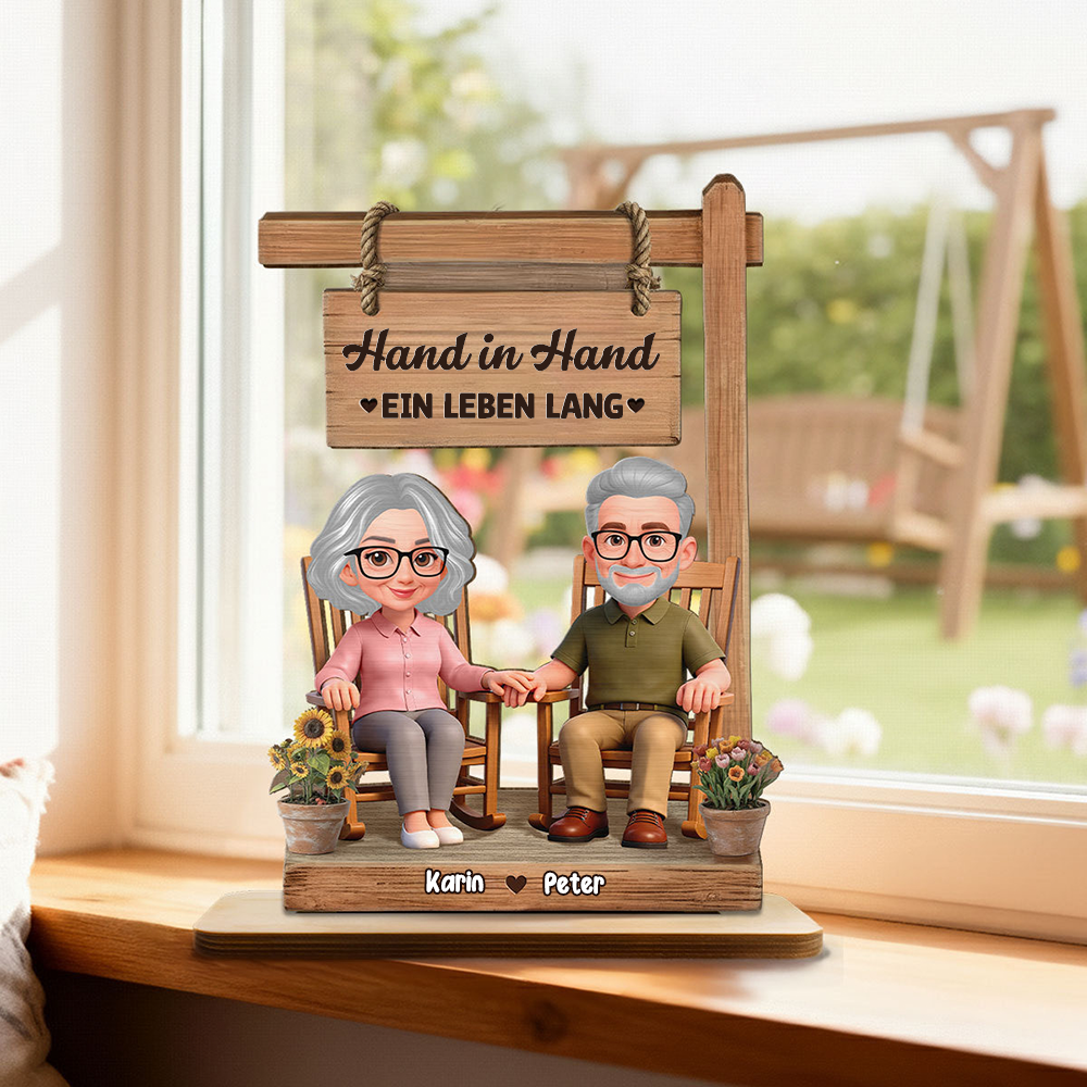 Hand-in-Hand Personalisierter Holzaufsteller mit Paar Geschenk zum Jahrestag