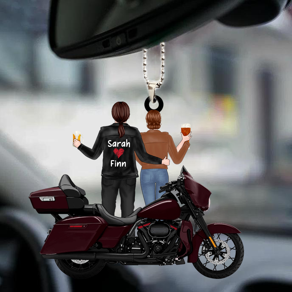 Motorradpaar mit Namen Personalisierter Autoanhänger aus Acryl