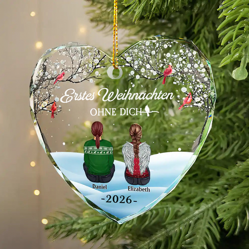 Glasornament in Herzform-Erstes Weihnachten ohne dich-Christbaumanhänger zur Trauer