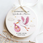 Süßer Storch &amp; Baby – Geschenk für werdende Mamas, personalisierter Keramik-Anhänger