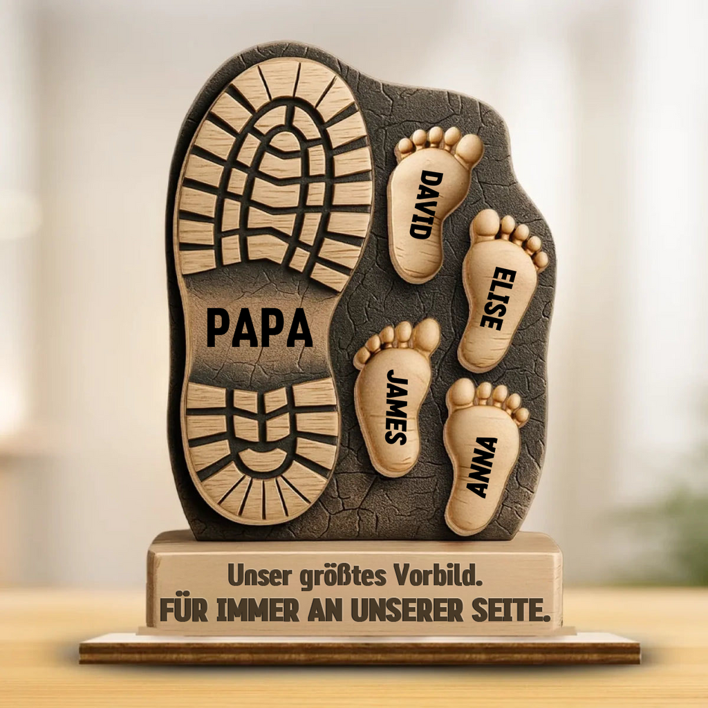 Personalisierter 2-Schicht-Holzaufsteller mit Fußabdrücken Geschenk für Vater