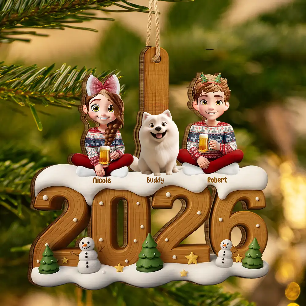Personalisierter Holz-Weihnachtsanhänger – Familie & Haustiere, 2–10 Figuren