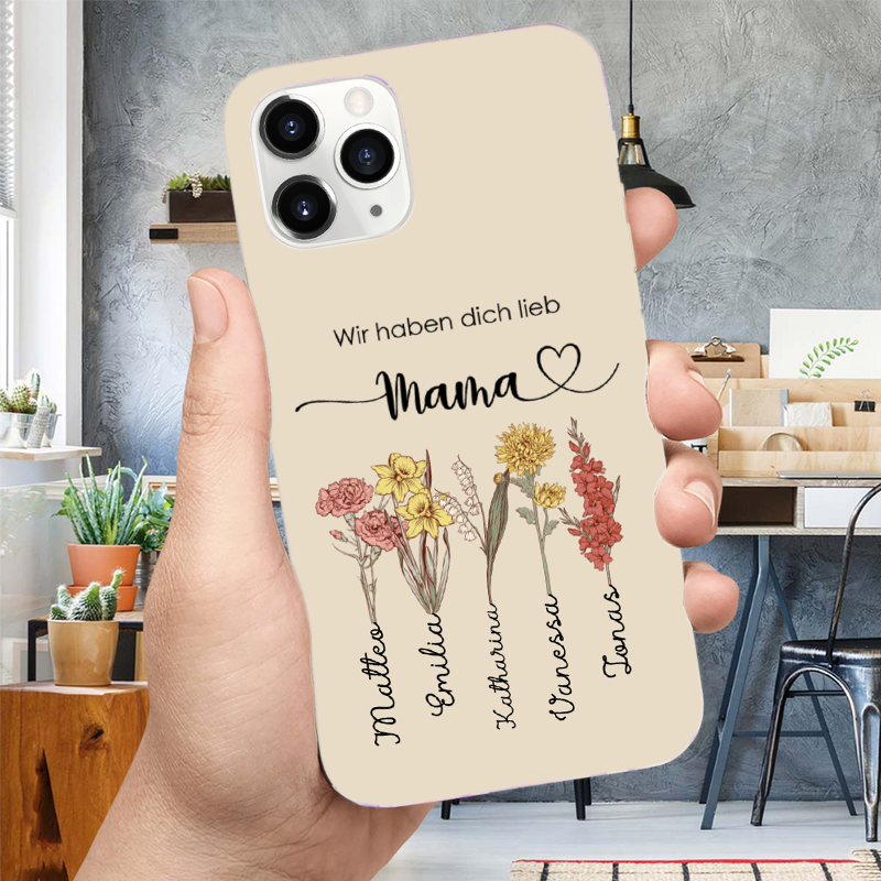 Geburtsblumen - Personalisierter Silikonhandyhülle für iPhone und Samsung Geschenk für Oma und Mama