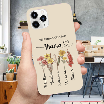 Geburtsblumen - Personalisierter Silikonhandyhülle für iPhone und Samsung Geschenk für Oma und Mama